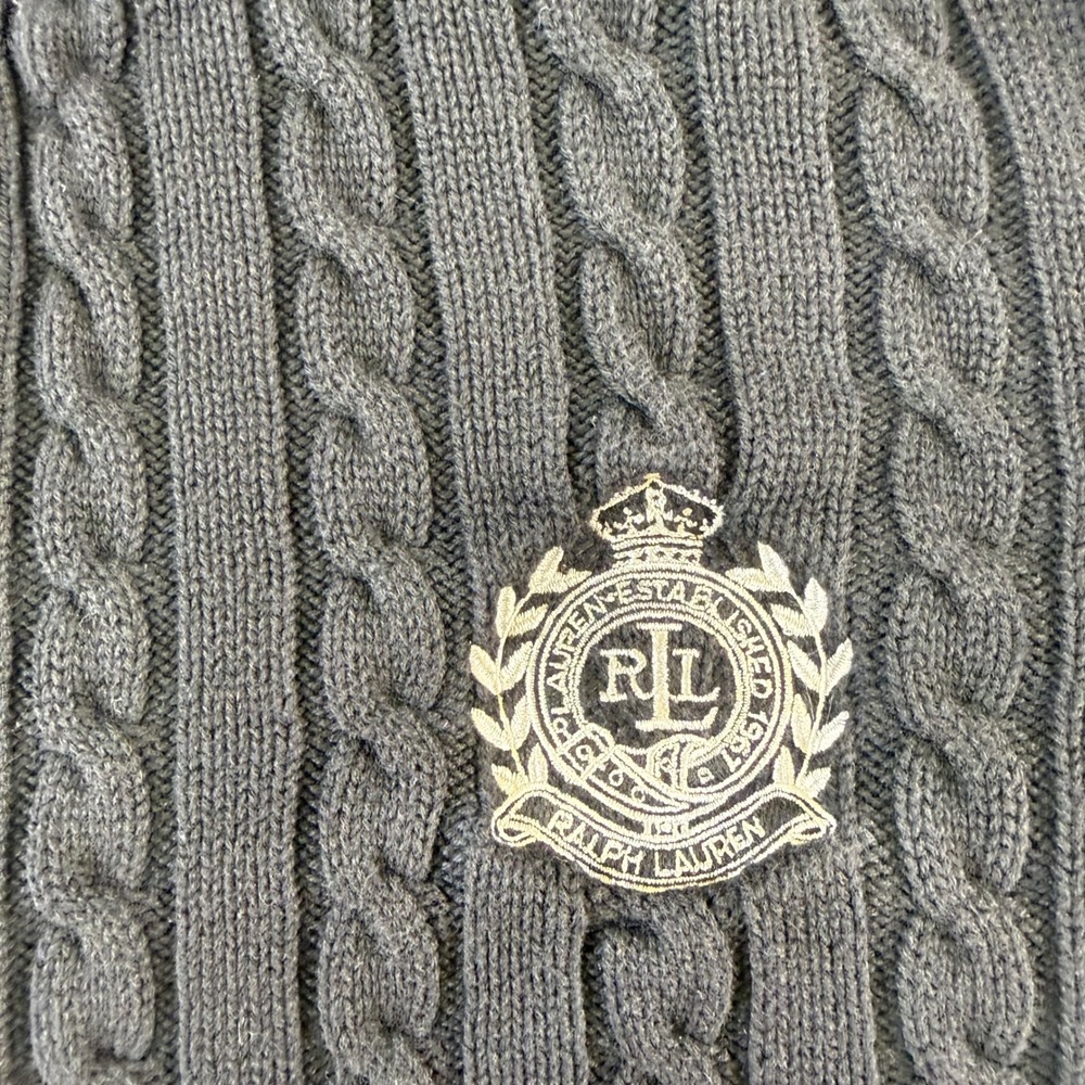 Ralph Lauren women's black Cable Knit Full Zip Crest Cardigan Sweater Large‎ - Picture 3 of 16